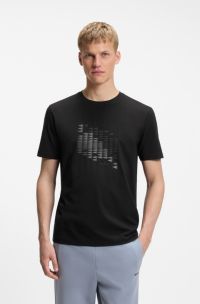 Stretch-cotton T-shirt with flag artwork, Black