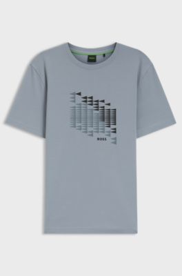 Stretch-cotton T-shirt with flag artwork, Grey