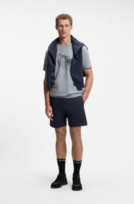 Stretch-cotton T-shirt with flag artwork, Grey