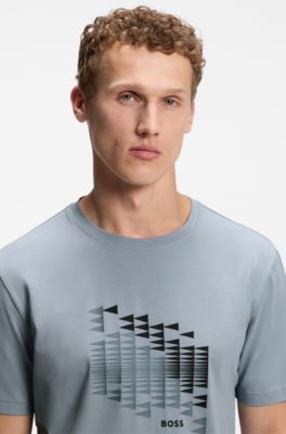 Stretch-cotton T-shirt with flag artwork, Grey
