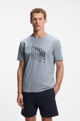 Stretch-cotton T-shirt with flag artwork, Grey