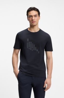 Stretch-cotton T-shirt with flag artwork, Dark Blue