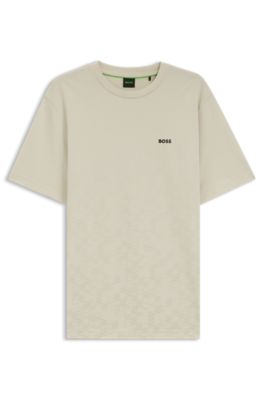 Cotton-piqu&eacute; T-shirt with all-over print, Light Beige