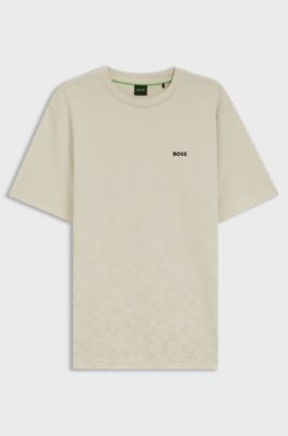 T-shirt in piqu&eacute; di cotone con stampa all-over, Beige chiaro