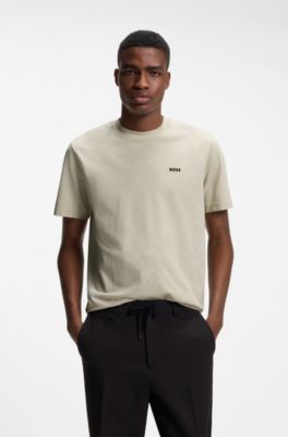 T-shirt in piqu&eacute; di cotone con stampa all-over, Beige chiaro