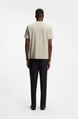 T-shirt van katoenpiqu&eacute; met all-over print, Lichtbeige