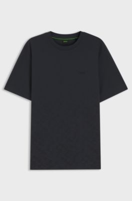 Cotton-piqu&eacute; T-shirt with all-over print, Dark Blue