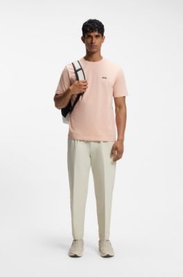 Cotton-piqu&eacute; T-shirt with all-over print, light pink
