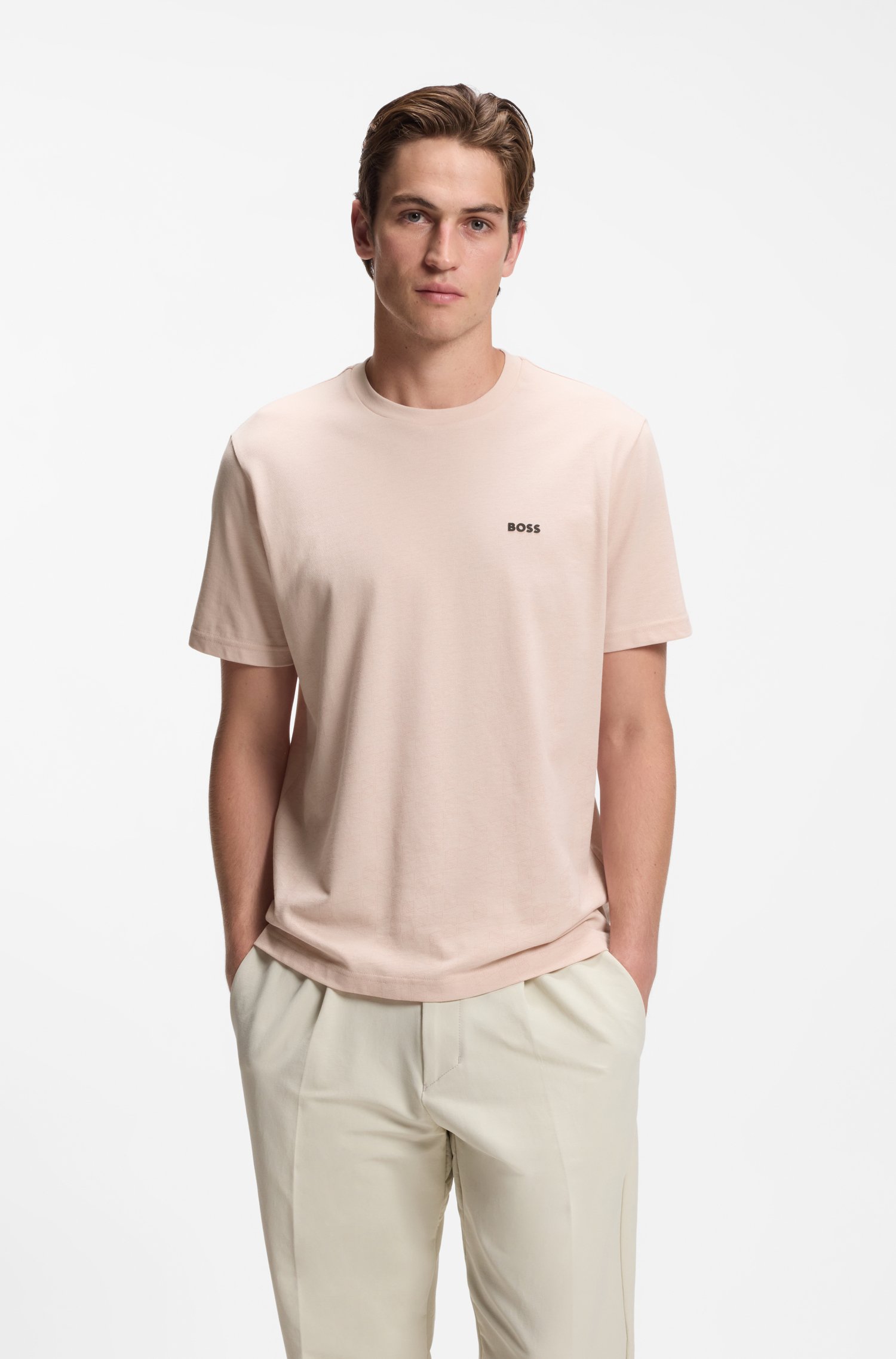 Boss Cotton-piqué T-shirt with all-over print herr