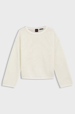Relaxed-fit cotton sweater with mesh structure, Natural