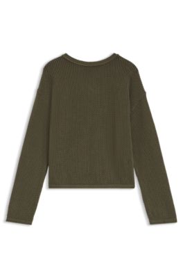 Relaxed-fit cotton sweater with mesh structure, Dark Green