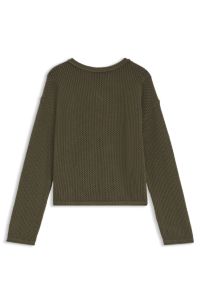 Relaxed-fit cotton sweater with mesh structure, Dark Green
