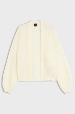 Relaxed-fit cardigan with open-knit structure, Natural