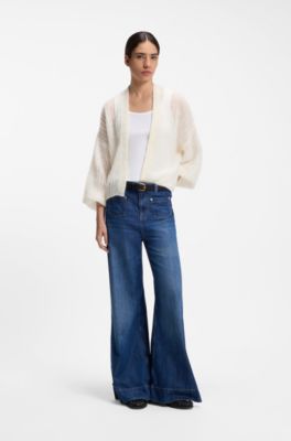 Relaxed-fit cardigan with open-knit structure, Natural