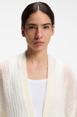 Relaxed-fit cardigan with open-knit structure, Natural