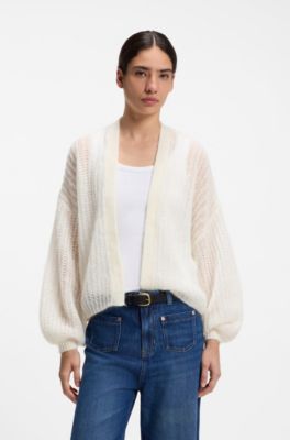Relaxed-fit cardigan with open-knit structure, Natural