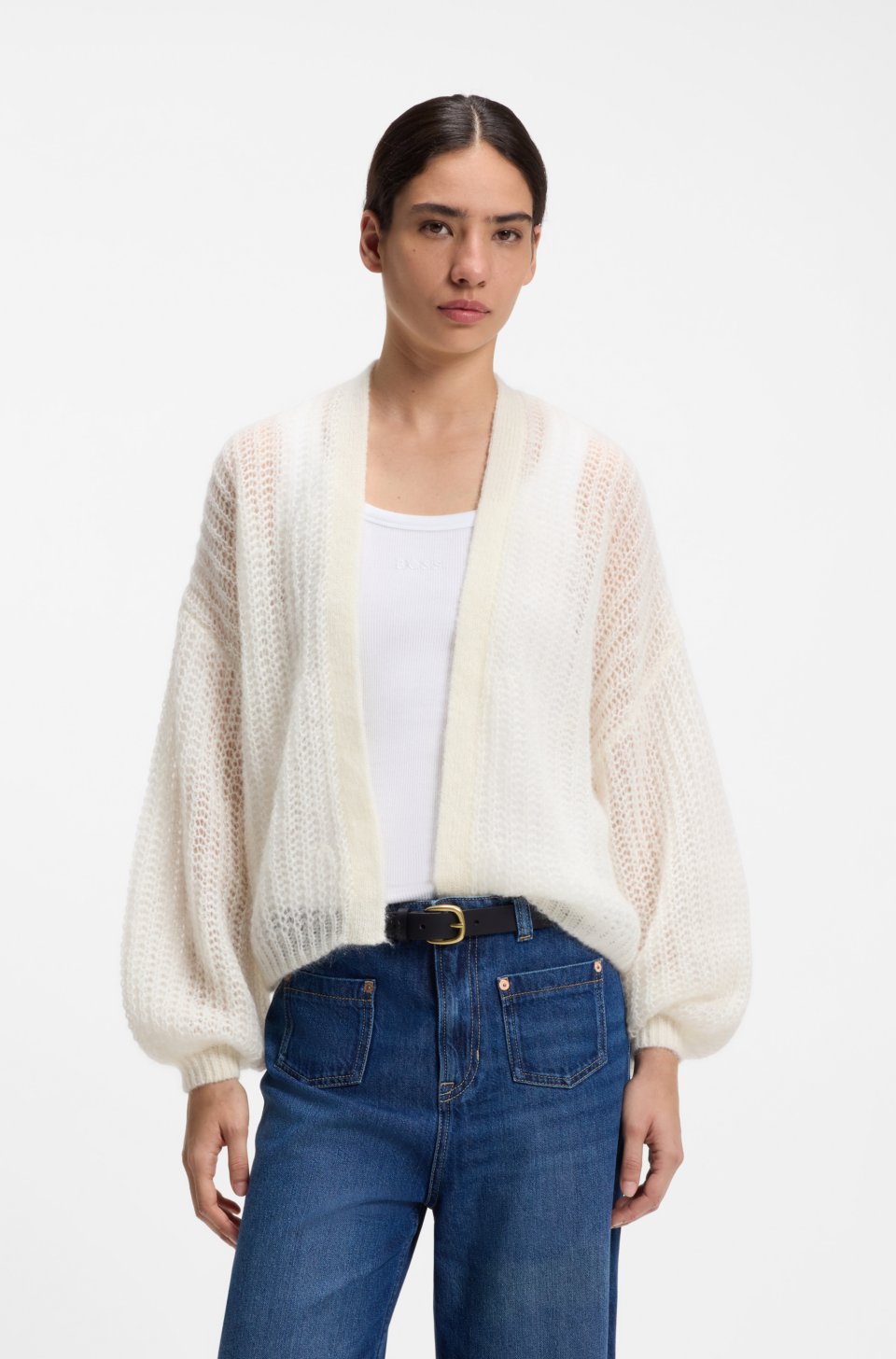Relaxed-fit cardigan with open-knit structure