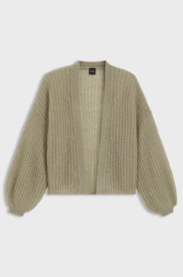 Relaxed-fit cardigan with open-knit structure, Green