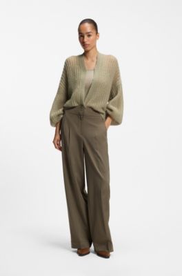 Relaxed-fit cardigan with open-knit structure, Green