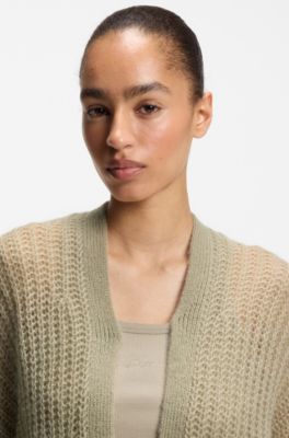 Relaxed-fit cardigan with open-knit structure, Green