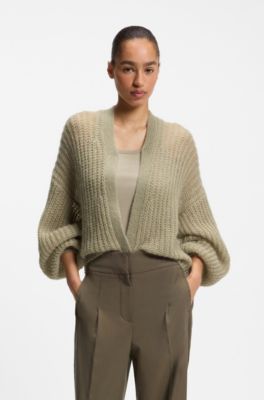 Cardigan relaxed fit con lavorazione a maglia aperta, Verde
