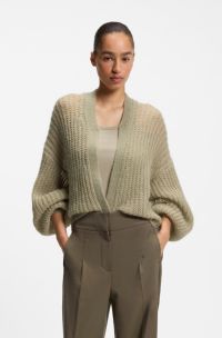 Relaxed-fit cardigan with open-knit structure, Green
