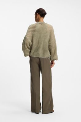 Relaxed-fit cardigan with open-knit structure, Green