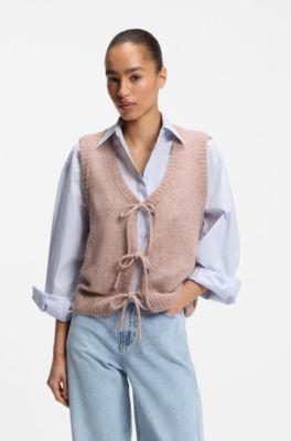 Cardigan aus italienischem Garn mit Bindeb&auml;ndern an der Vorderseite, Hellrosa