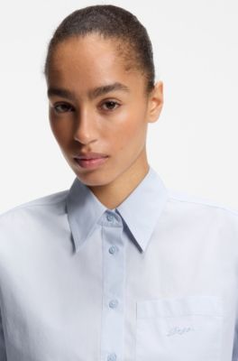 Oversized Bluse aus Baumwoll-Popeline, Hellblau