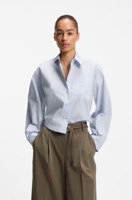 Oversized Bluse aus Baumwoll-Popeline, Hellblau