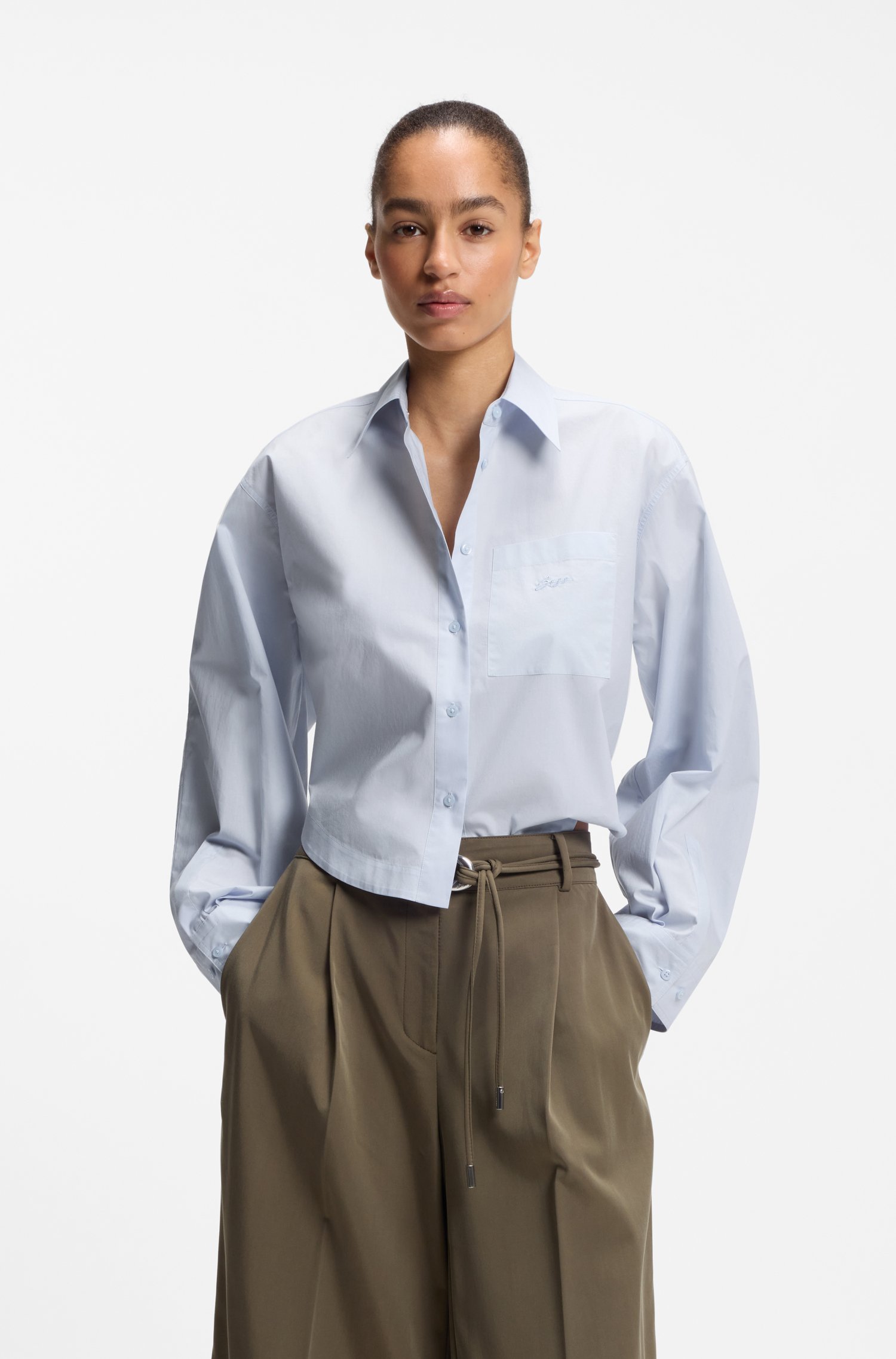 Boss Oversized-fit blouse in cotton poplin skjortor & blusar dam
