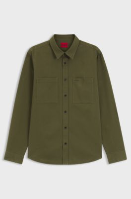 Relaxed-fit shirt in cotton twill with chest logo, Dark Green