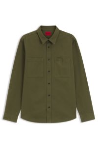 Relaxed-fit shirt in cotton twill with chest logo, Dark Green