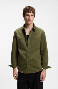 Relaxed-Fit Hemd aus Baumwoll-Twill mit Brustlogo, Dunkelgr&uuml;n