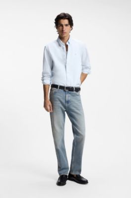 Straight-fit jeans in bright-blue stretch denim, Blue