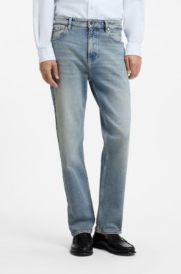 Straight-fit jeans in bright-blue stretch denim, Blue