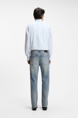 Straight-fit jeans in bright-blue stretch denim, Blue