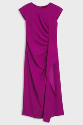 Robe en cr&ecirc;pe avec drap&eacute;, Rose fonc&eacute;