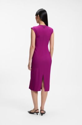 Robe en cr&ecirc;pe avec drap&eacute;, Rose fonc&eacute;