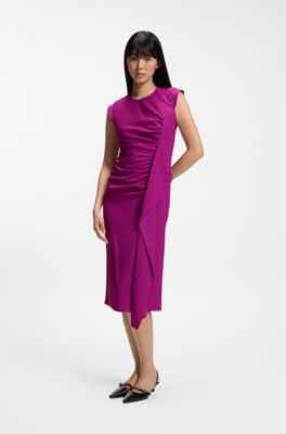 Crepe dress with draped detail, Dark pink