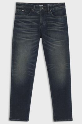 Regular-fit jeans in indigo stretch cotton-blend, Dark Blue