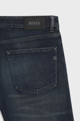 Regular-fit jeans in indigo stretch cotton-blend, Dark Blue