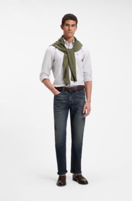 Regular-fit jeans in indigo stretch cotton-blend, Dark Blue