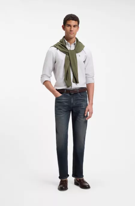 Regular-fit jeans in indigo stretch cotton-blend