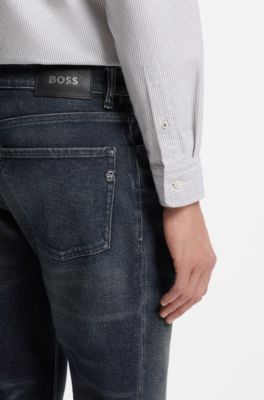Regular-fit jeans in indigo stretch cotton-blend, Dark Blue
