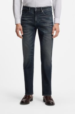 Regular-fit jeans in indigo stretch cotton-blend, Dark Blue