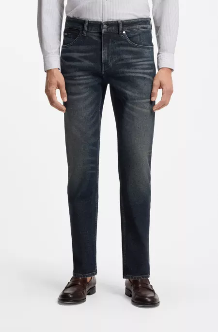 Regular-fit jeans in indigo stretch cotton-blend