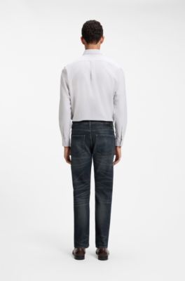 Regular-fit jeans in indigo stretch cotton-blend, Dark Blue