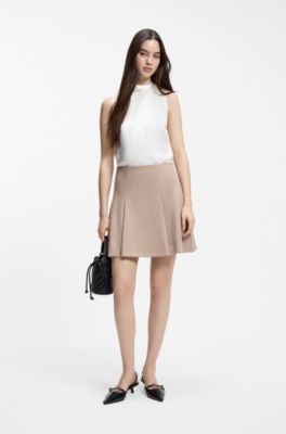 Mock-neck top in satin with drape detail, White