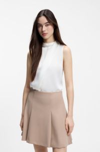 Mock-neck top in satin with drape detail, White